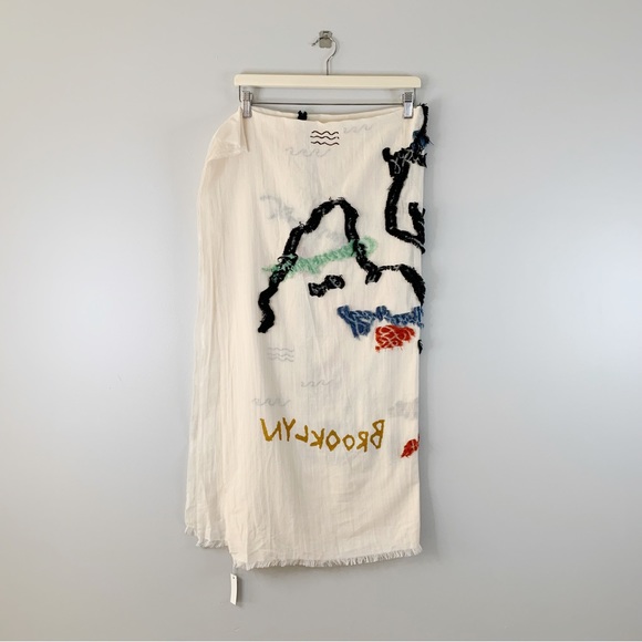 Madewell Large New Fring Abstract Blanket Scarf Ivory Textured NYC Light - Picture 2 of 9